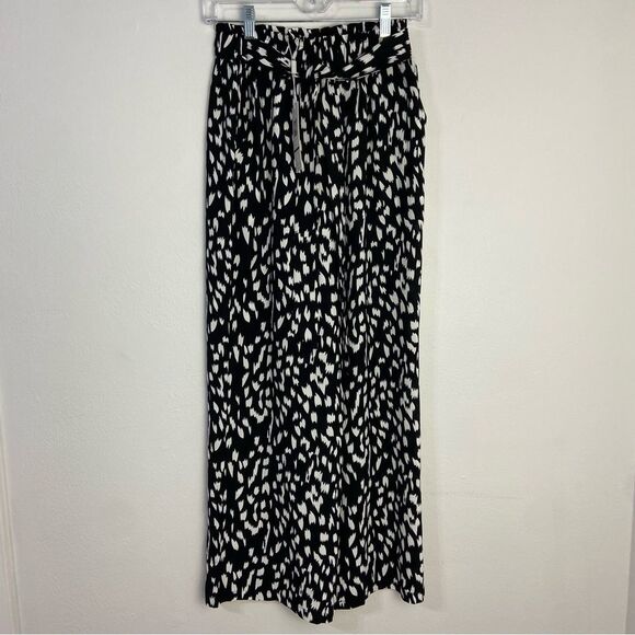 NWT Ecowish Womens‎ S Wide Leg Pull On Pants Black & White Abstract Print Casual - Picture 2 of 15
